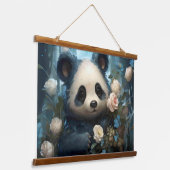 Gentle Panda Bear zwischen Dschungel-Rose Wandteppich Mit Holzrahmen (Gewinkelt)