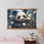 Gentle Panda Bear zwischen Dschungel-Rose Wandteppich Mit Holzrahmen (Schlafzimmer)