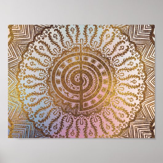 Gentle Pastel und Gold Choku Rei Symbol in Mandala Poster (Vorne)