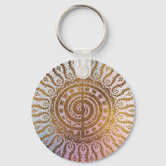 Gentle Pastel und Gold Choku Rei Symbol in Mandala Schlüsselanhänger (Vorderseite)