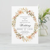 Gentle Peach Blossom Wreath Wedding Einladung (Stehend Vorderseite)