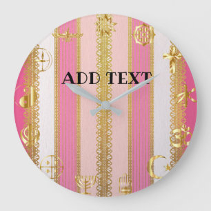 Gentle pink color with golden meditation details große wanduhr