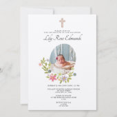 Gentle Pink Floral Baptism Invitation Einladung (Vorderseite)