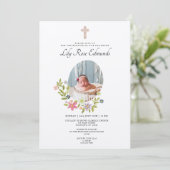 Gentle Pink Floral Baptism Invitation Einladung (Stehend Vorderseite)