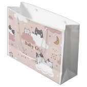 Gentle Pink Pattern Kitten Große Geschenktüte (Vorderseite Schrägansicht)