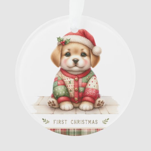 Gentle Puppy in Holiday Knit Ornament (Vorderseite)