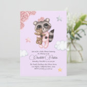 Gentle Raccoon Animal Girl Baby Dusche Einladung (Stehend Vorderseite)
