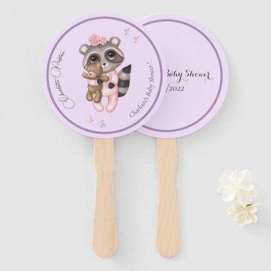 Gentle Raccoon Animal Girl Baby Dusche Fächer (Vorne und Hinten)