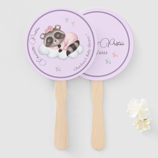 Gentle Raccoon Animal Girl Baby Dusche Fächer (Vorne und Hinten)