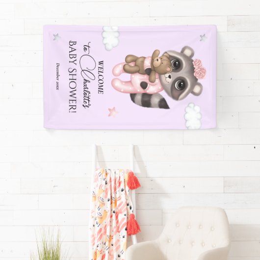 Gentle Raccoon Animal Girl Baby Dusche Willkommen Banner (Insitu)
