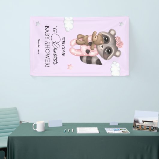 Gentle Raccoon Animal Girl Baby Dusche Willkommen Banner (Messeveranstaltung)