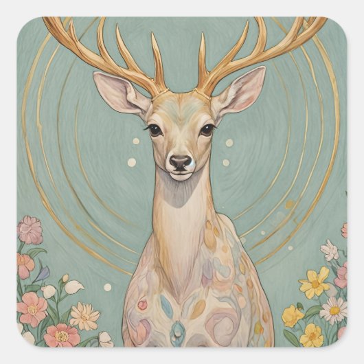 Gentle Spirit: Ein Hirsch Quadratischer Aufkleber (Vorderseite)