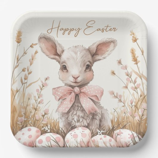 Gentle Spring Lamb & Pastel Easter Egg Hunt Pappteller (Vorderseite)