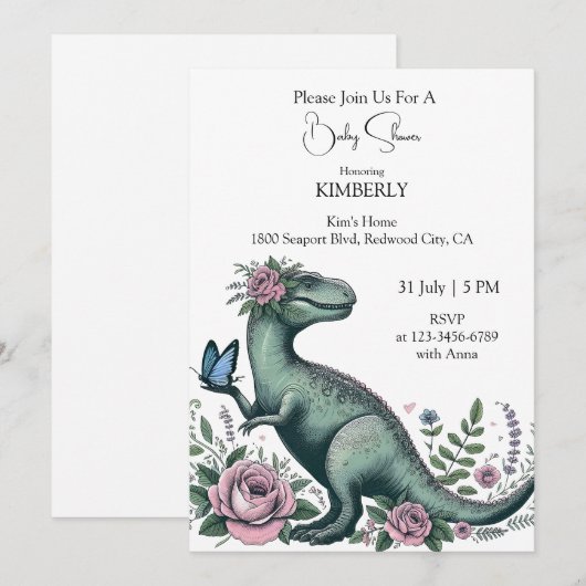 Gentle T-Rex in Bloom Einladung (Vorne/Hinten)
