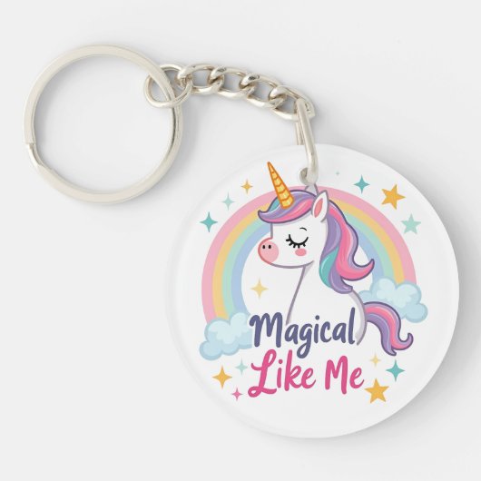 Gentle Unicorn mit Regenbogen Schlüsselanhänger (Vorderseite)