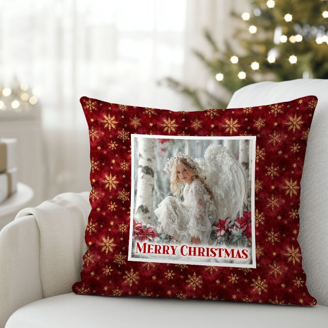 Gentle Vintage Angel Red Gold Christmas Gift  Kissen (Gentle Vintage Angel Red Gold Christmas Gift Pillow)