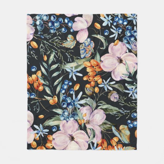 Gentle Watercolor: Rosa Blumenberries Fleecedecke (Vorderseite)