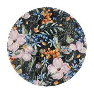 Gentle Watercolor: Rosa Blumenberries Schneidebrett