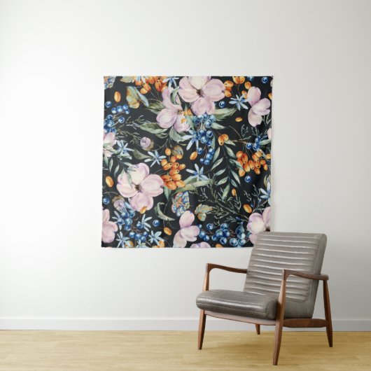 Gentle Watercolor: Rosa Blumenberries Wandteppich (Beispiel (Horizontal))