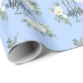 Gentle White Watercolor Rose Eucalyptus Blue Geschenkpapier (Rolleneckpunkt)