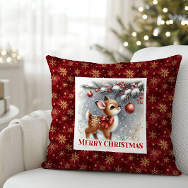 Gentle winter scene baby fawn Christmas pillow  Kissen