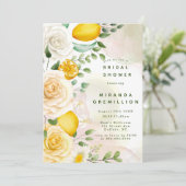 Gentle Yellow Roses and Lemons Brautparty Einladung (Stehend Vorderseite)
