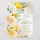 Gentle Yellow Roses and Lemons Brautparty Einladung (Vorne/Hinten)