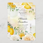 Gentle Yellow Roses Lemons Brunch und Bubbly Einladung (Vorne/Hinten)