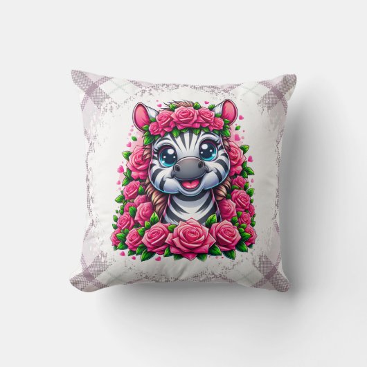 Gentle Zebra in Rose Wreath Kissen (Vorderseite)