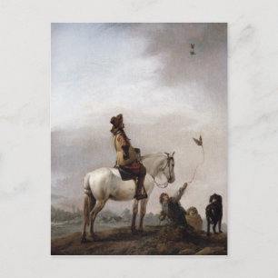 Gentleman an einem Pferd, der einen Falken beobach Postkarte