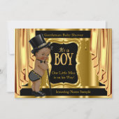 Gentleman Baby Shower Black Gold Drapes Ethnic Einladung (Vorderseite)