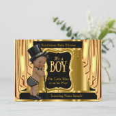 Gentleman Baby Shower Black Gold Drapes Ethnic Einladung (Stehend Vorderseite)
