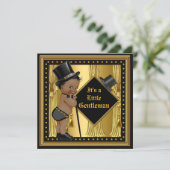 Gentleman Baby Shower Boy Gold Black Ethnic Einladung (Stehend Vorderseite)