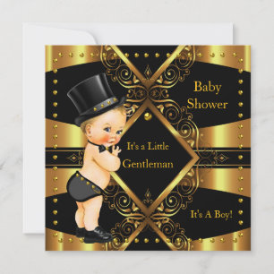Gentleman Baby Shower Gold Junge Zylinder Blond Einladung
