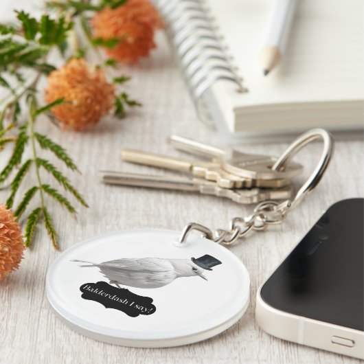 Gentleman Bird mit einem Zylinderhut Schlüsselanhänger (Vorderseite rechts)