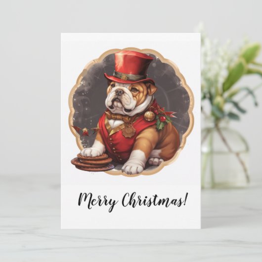 Gentleman Bulldog Weihnachtskarte Feiertagskarte (Stehend Vorderseite)