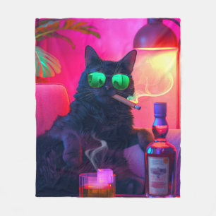 Gentleman Cat Drinking Whiskey   Funny Bar Fleecedecke