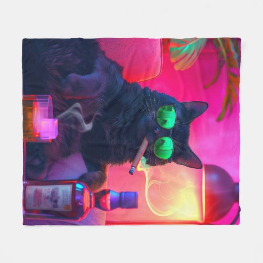Gentleman Cat Drinking Whiskey | Funny Bar Fleecedecke (Vorderseite (Horizontal))