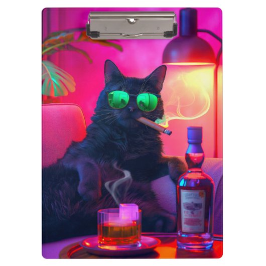Gentleman Cat Drinking Whiskey | Funny Bar Klemmbrett (Vorderseite)