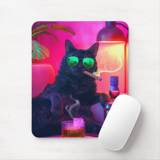 Gentleman Cat Drinking Whiskey | Funny Bar Mousepad (Mit Mouse)