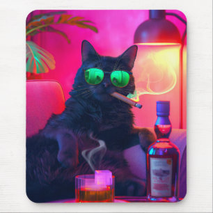 Gentleman Cat Drinking Whiskey Funny Bar Mousepad