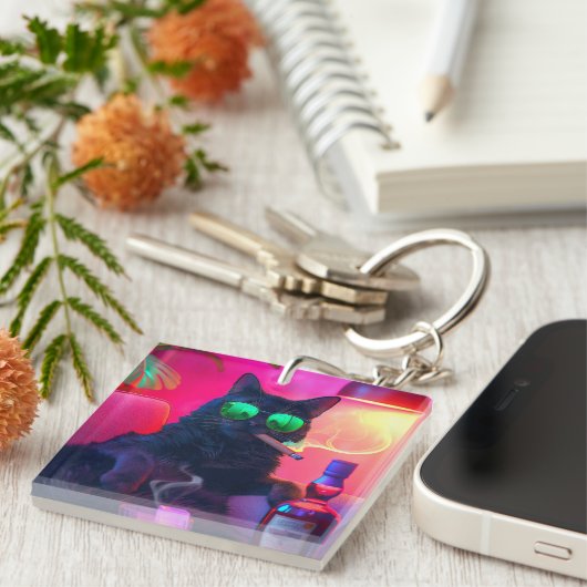 Gentleman Cat Drinking Whiskey | Funny Bar Schlüsselanhänger (Vorderseite rechts)