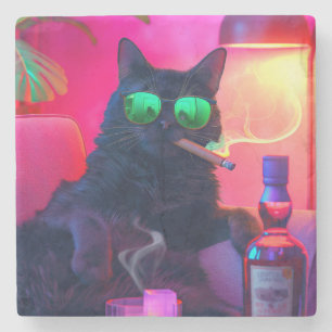 Gentleman Cat Drinking Whiskey Funny Bar Steinuntersetzer
