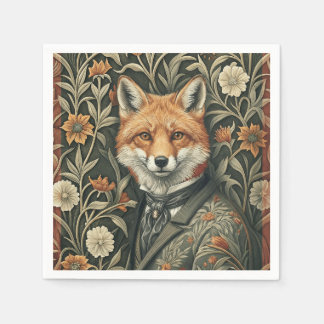 Gentleman Fox in Evening Attire Vintage Woodland Serviette