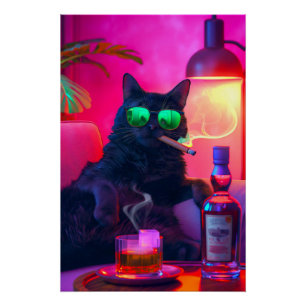 Gentleman Kat trinkt Whiskey Lustige Bar Poster
