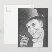 Gentleman mit Zigarette gezeichnet in Bleistift im Postkarte (Vorne/Hinten)