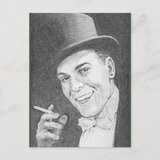 Gentleman mit Zigarette gezeichnet in Bleistift im Postkarte (Vorderseite)