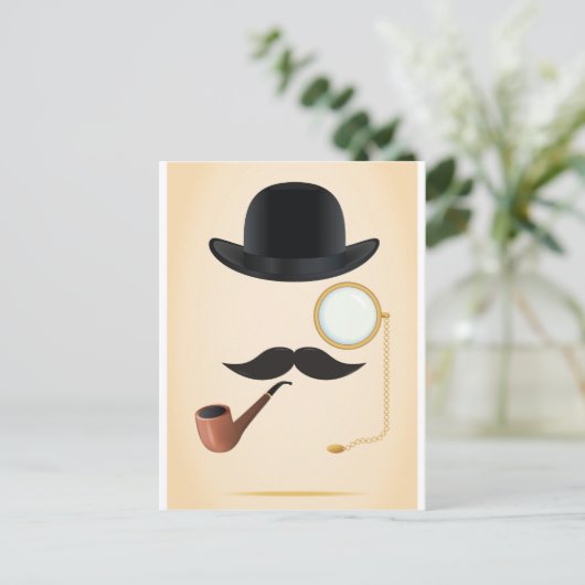 Gentleman Mustache Must-Dash Monacle & Bowler Hat Postkarte (Stehend Vorderseite)