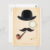 Gentleman Mustache Must-Dash Monacle & Bowler Hat Postkarte (Vorne/Hinten)
