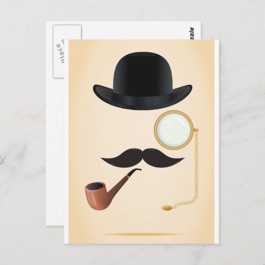 Gentleman Mustache Must-Dash Monacle & Bowler Hat Postkarte (Vorne/Hinten)